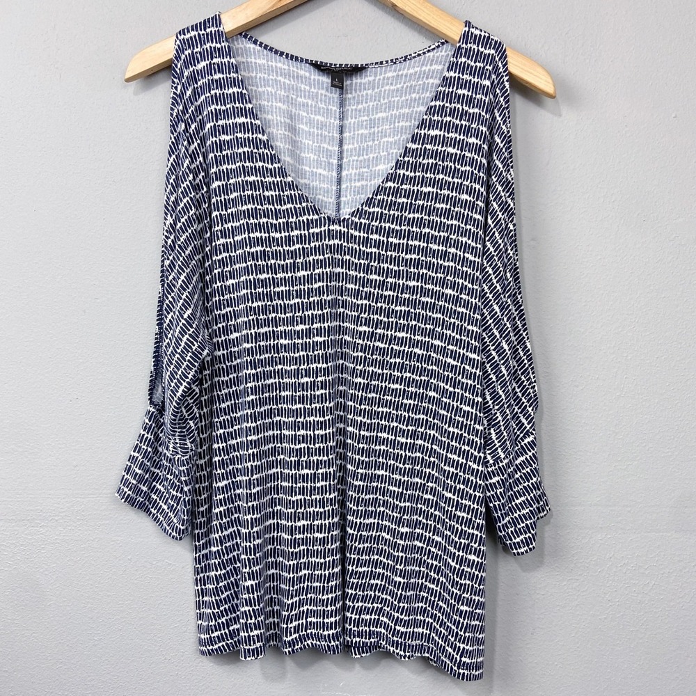 Banana Republic Jersey Knit Top Size L Cold Shoulder‎ Slit Sleeve Artsy Glam Y2K